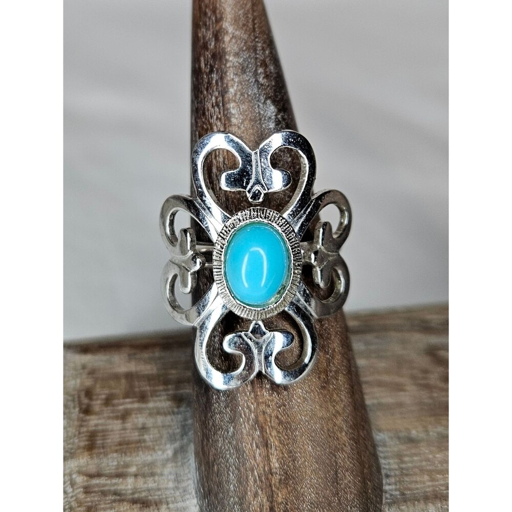 Vintage 1974 Sarah Coventry "Moon Cloud" Adjustable Ring - Faux Turquoise
